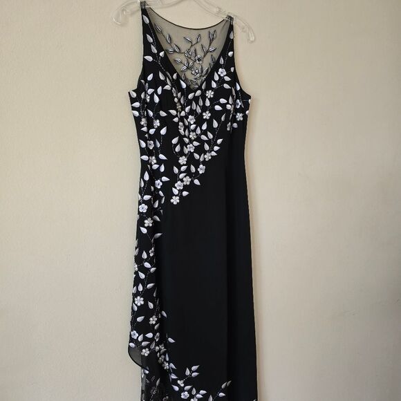 ASPEED Black Embroidered Maxi Dress Embellished Size M Vtg Y2k Prom Glam - Picture 4 of 16